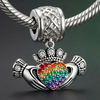 Rainbow Claddagh™ Charm — 18K White Gold | Rainbow Gems